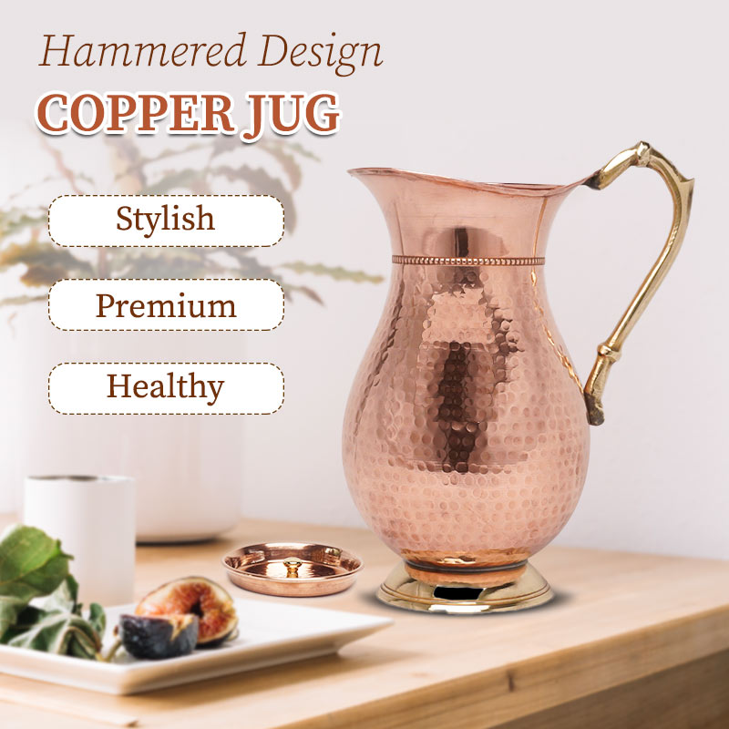 Handmade 100% Pure Copper Water Pitcher For Ayurvedic Health Benefits - 1.5 Liter