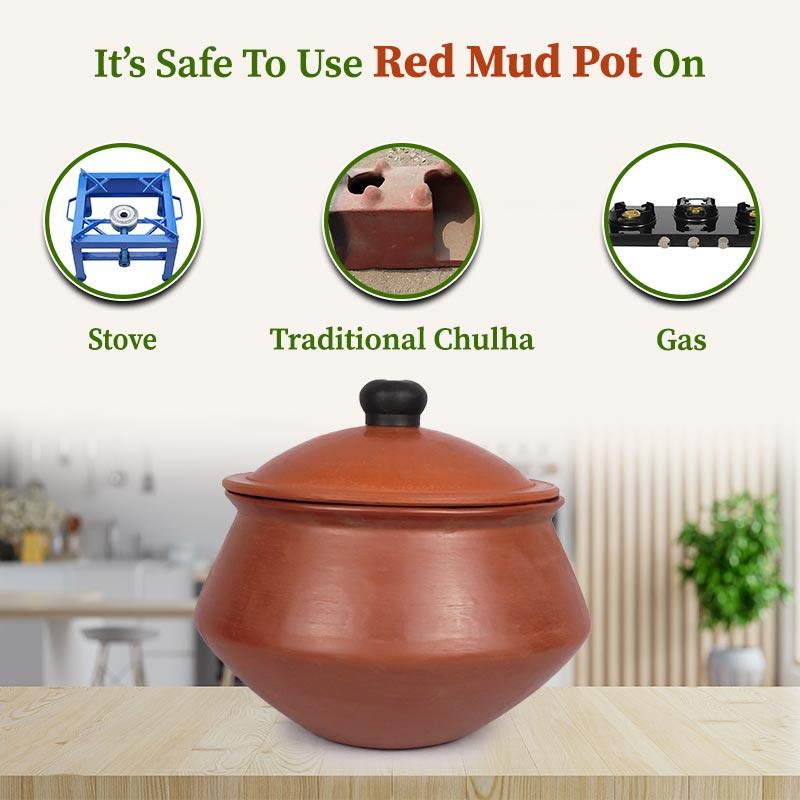 Buy Red Cooking Mud Pot with Lid Online – Organic Gyaan