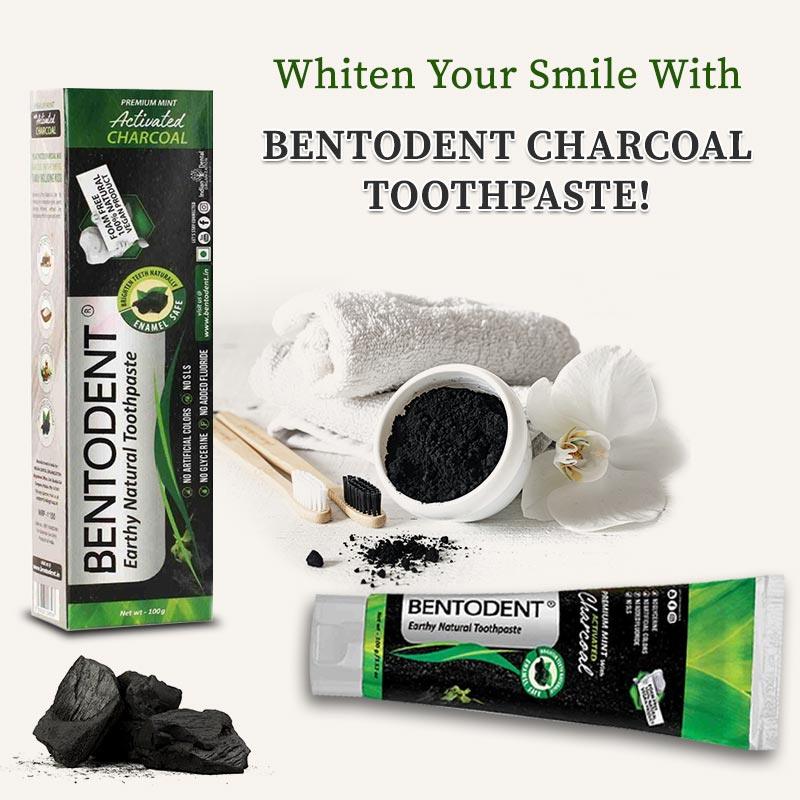 Whiten smile with bentodent charcoal toothpaste