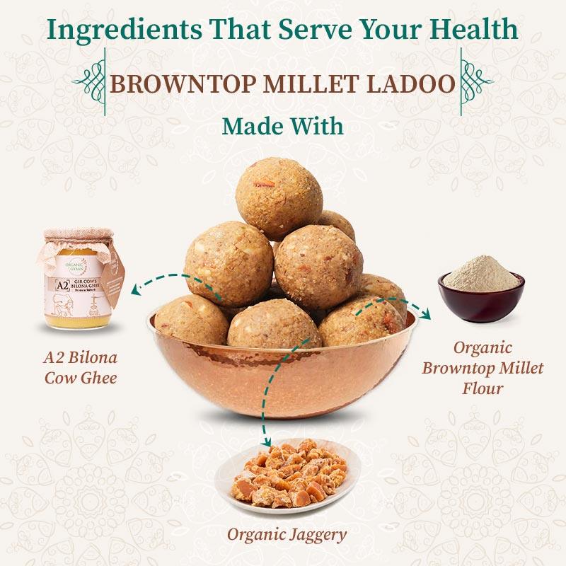 browntop millet ladoo made with jaggery and cow ghee