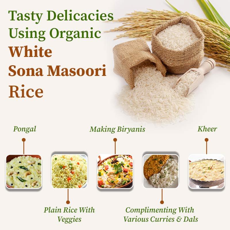 Tasty delicacies using organic white sona masoori rice