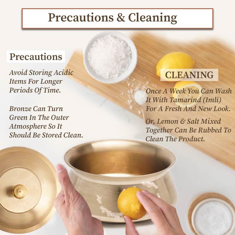 Precaution and cleaning of bronze handi