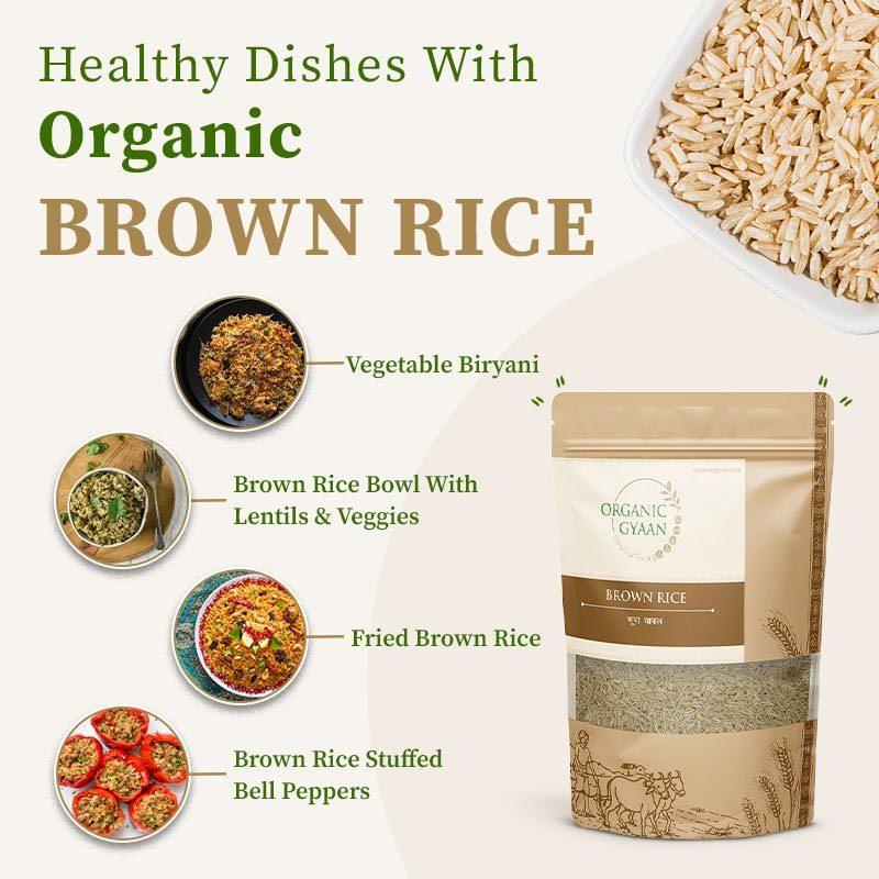 Healthy dishes with organic brown rice 